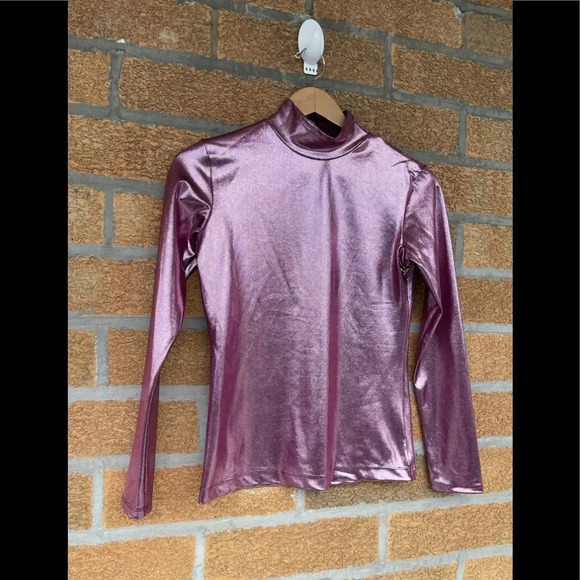 Beverly Mehl Metallic Liquid Mock Neck Turtleneck Long Sleeve small - Picture 3 of 7